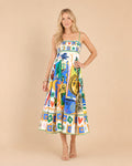 Artistic Print Square Neck Maxi Dress Front View in White