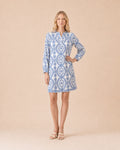 Embroidered Print V-Neck Mini Dress Front View in Blue