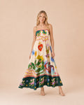 Graphic Print Spaghetti Strap Maxi Dress Front View in Oatmeal)