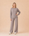 Knit Long Sleeve Top and Wide-Leg Pants Set Front View in Grey