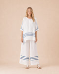 Linen Blend Striped Two-Piece Set Front View in Blue