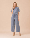 Striped Button Front Shirt suit Front View in Grey