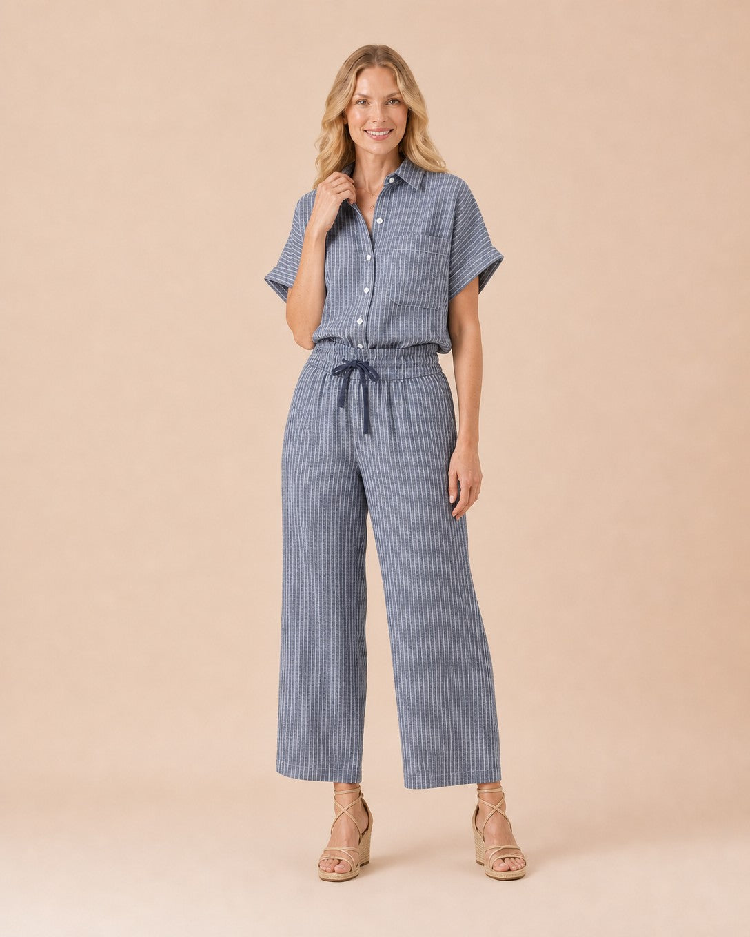 Striped Button Front Shirt suit Front View in Grey