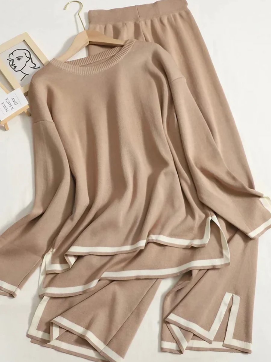 Contrast Trim Knit Top and Pants Set