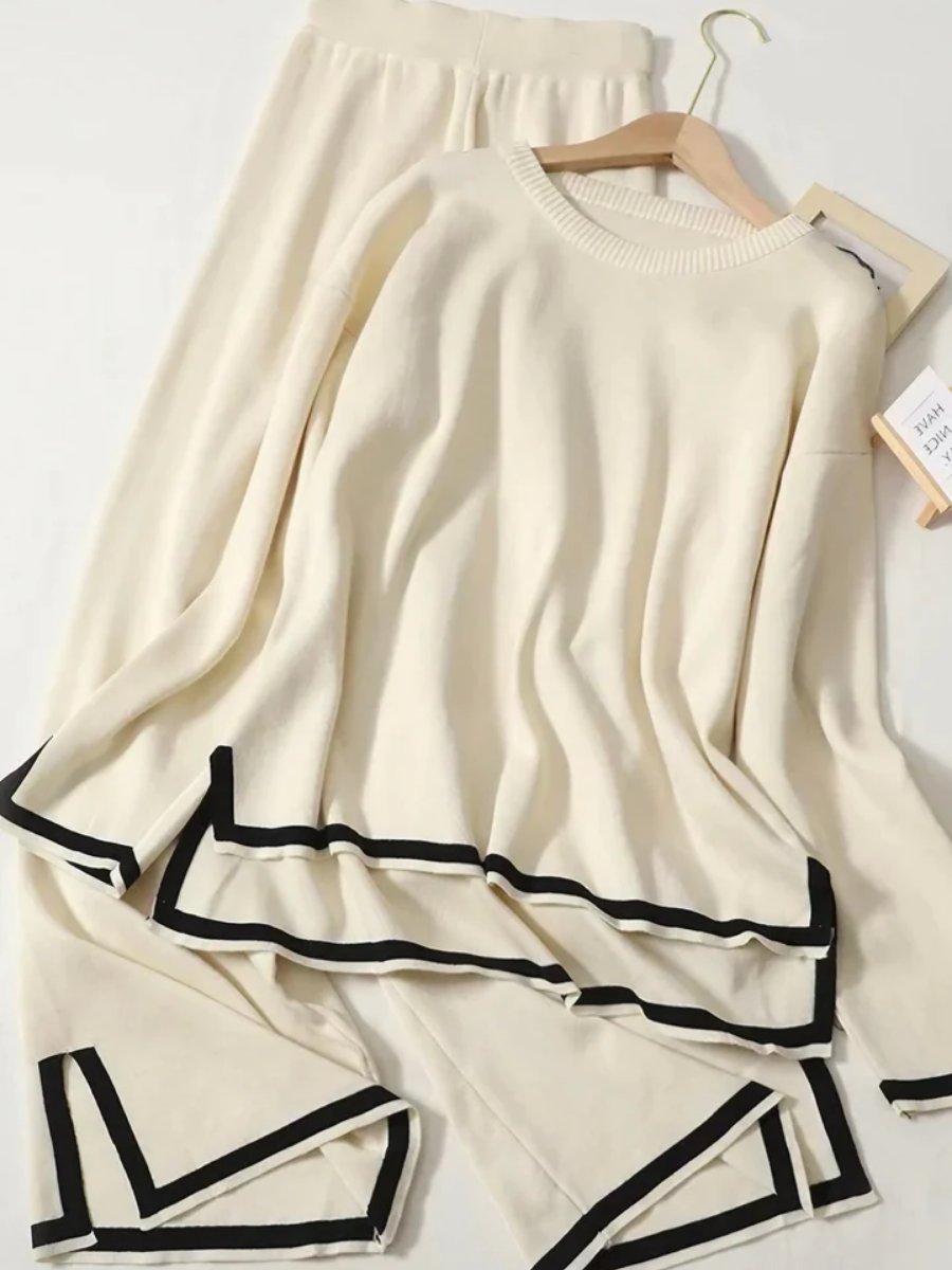 Contrast Trim Knit Top and Pants Set