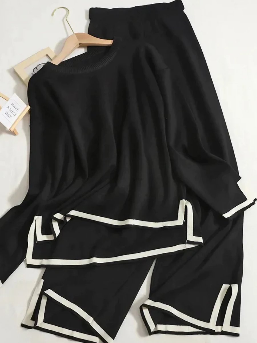 Contrast Trim Knit Top and Pants Set